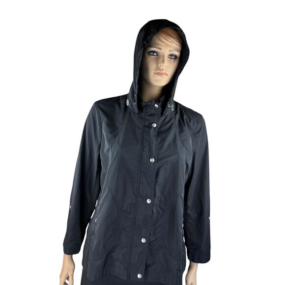 Weatherpoof Women Black Fold Up Sleeves Hooded Windbreaker Jacket 2X - Picture 1 of 8